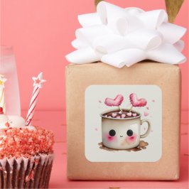 Cute Rosa and Cream Watercolor Hett Chocolate Mugg Fyrkantigt Klistermärke