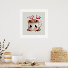 Cute Rosa and Cream Watercolor Hett Chocolate Mugg Poster