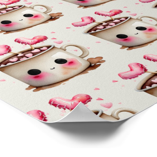 Cute Rosa and Cream Watercolor Hett Cocoa Mönster Poster (Hörn)