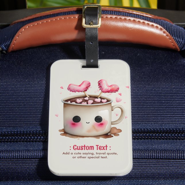 Cute Rosa and Cream Watercolor Hett Cocoa Mugg Bagagebricka (Framsida Insitu 2)