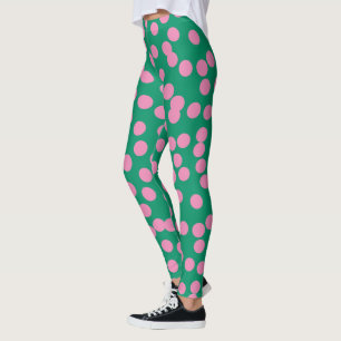 Cute Rosa and Grönt Dots and Spots Mönster Leggings
