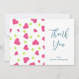 Cute Rosa and Grönt Hearts Mönster Tack Kort