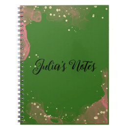 Cute Rosa and Grönt Personal Namn Stationery Anteckningsbok