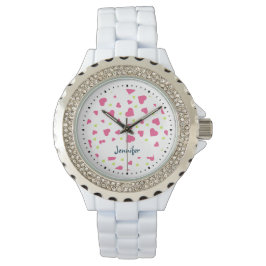 Cute Rosa and Grönt Tumbling Hearts Mönster Armbandsur