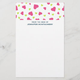 Cute Rosa and Grönt Tumbling Hearts Mönster Brevpapper