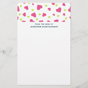 Cute Rosa and Grönt Tumbling Hearts Mönster Brevpapper