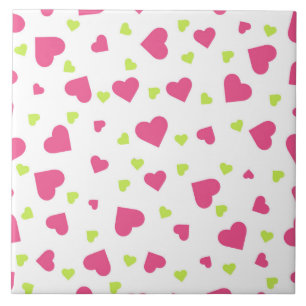 Cute Rosa and Grönt Tumbling Hearts Mönster Kakelplatta