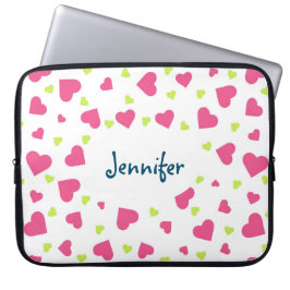 Cute Rosa and Grönt Tumbling Hearts Mönster Laptop Fodral