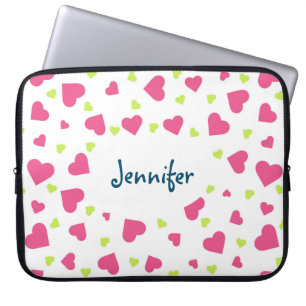 Cute Rosa and Grönt Tumbling Hearts Mönster Laptop Fodral