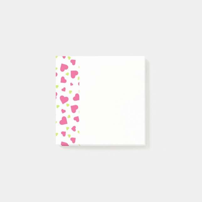 Cute Rosa and Grönt Tumbling Hearts Mönster Post-it Block (Framsida)