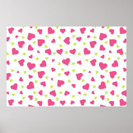 Cute Rosa and Grönt Tumbling Hearts Mönster Poster