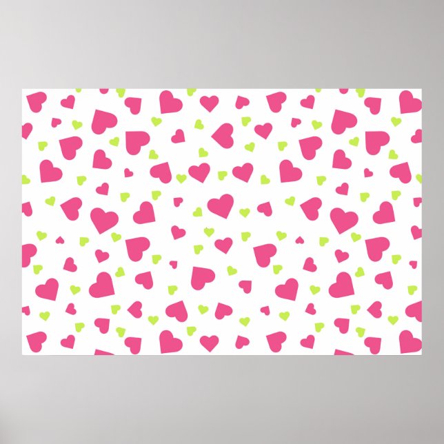 Cute Rosa and Grönt Tumbling Hearts Mönster Poster (Framsidan)
