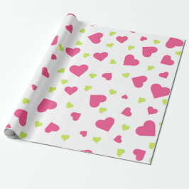 Cute Rosa and Grönt Tumbling Hearts Mönster Presentpapper