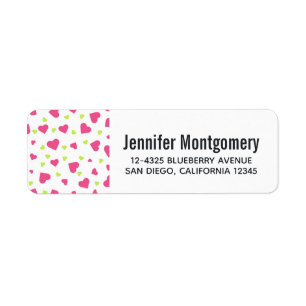 Cute Rosa and Grönt Tumbling Hearts Mönster Returadress Etikett
