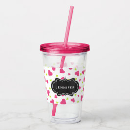Cute Rosa and Grönt Tumbling Hearts Mönster Take Away Mugg