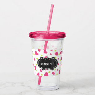 Cute Rosa and Grönt Tumbling Hearts Mönster Take Away Mugg