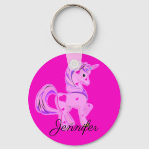 Cute Rosa and Lila Hearts Unicorn Nyckelring