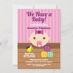 Cute Rosa and Lila Leksaker Girl Baby Shower Inbjudningar