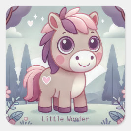 Cute Rosa and Lila Pony in Pastel Forest Fyrkantigt Klistermärke
