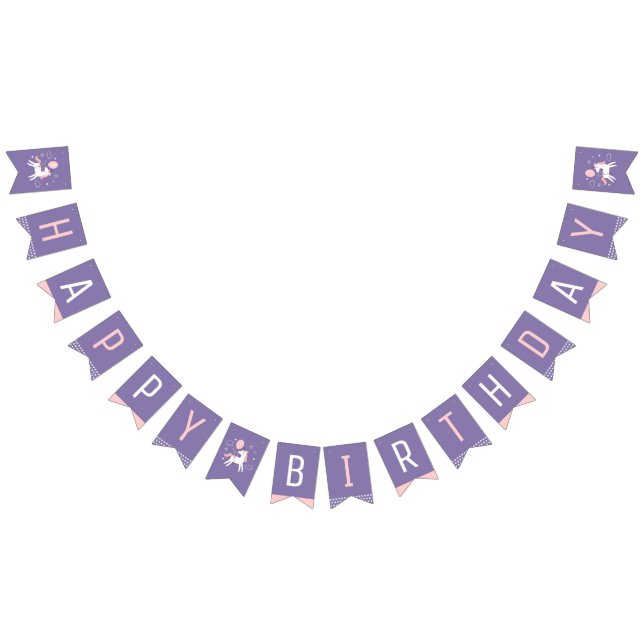 Cute Rosa and Lila Unicorn Grattis på födelsedagen Vimplar (Alla)