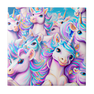 Cute Rosa and Lila Unicorns and Rainbows Kakelplatta