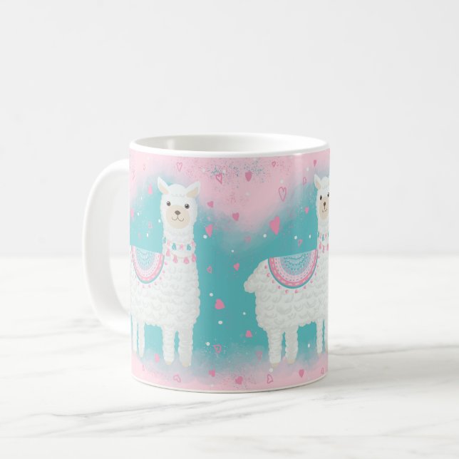Cute rosa and mint llama mönster kaffemugg (Framsida vänster)
