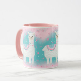 Cute rosa and mint llama mönster mugg
