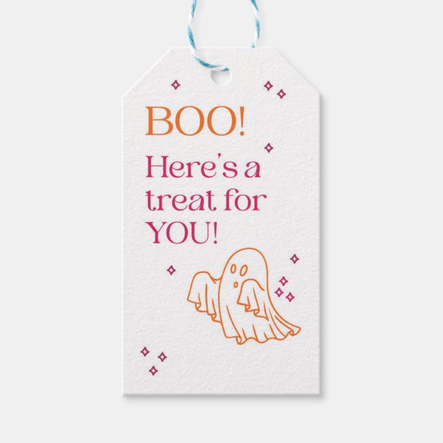 Cute Rosa and Orange Ghost Halloween Gift Märkre Presentetikett (Framsidan)