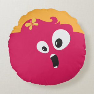 Cute Rosa and Orange Girl Monster Rund Kudde
