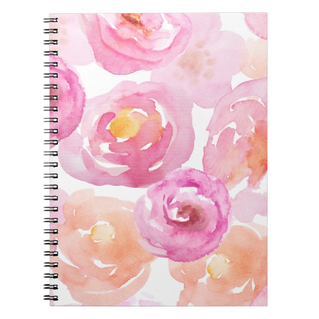 Cute Rosa and Orange Watercolor Flower Notebook Anteckningsbok (Framsidan)