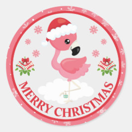Cute Rosa and Red jul Flamingo Winter Runt Klistermärke