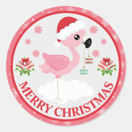 Cute Rosa and Red jul Flamingo Winter Runt Klistermärke