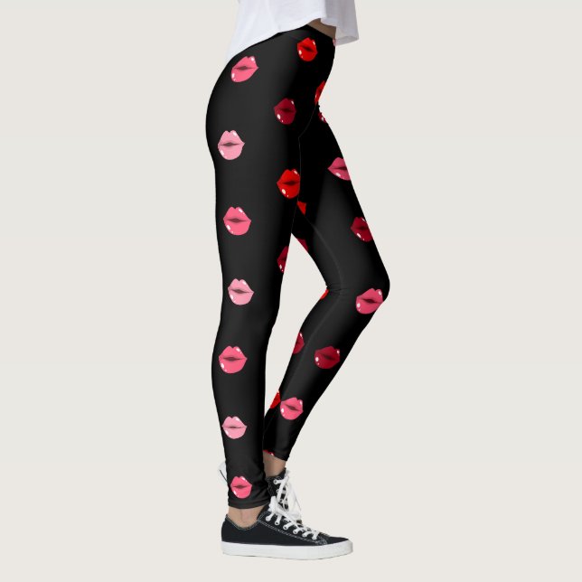 Cute Rosa and Red Läppar Women Leggings (Höger)