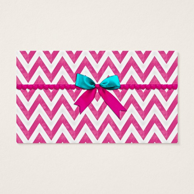 Cute Rosa and Teal ZigZag Bow Visitkort (Baksidan)