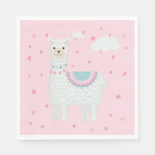 Cute Rosa and Turquise Llama Papper Plate Pappersservett (Framsidan)