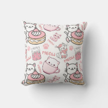 Cute Rosa and White Cat Lovers Pillow