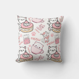 Cute Rosa and White Cat Lovers Pillow Kudde