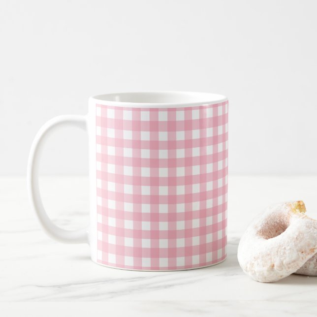 Cute Rosa and White Check Ceramic Mugg (Med munk)