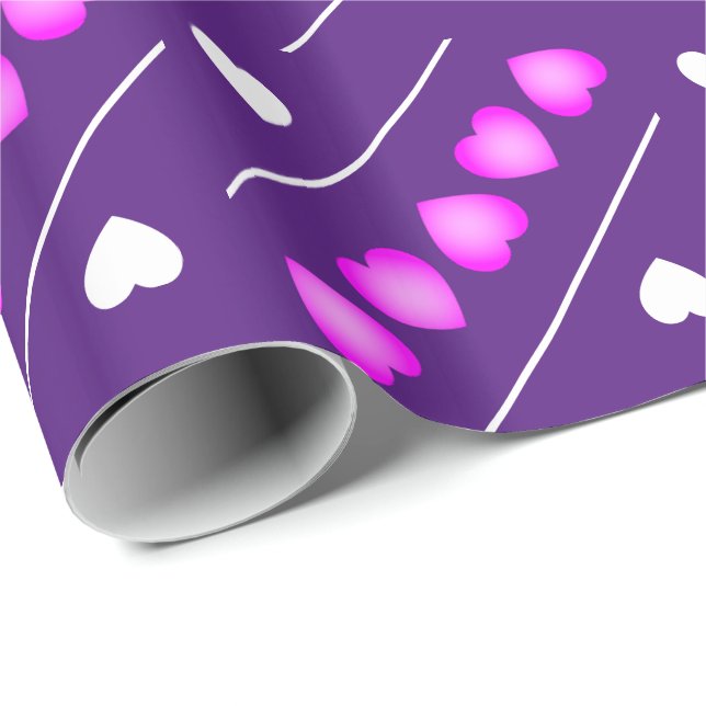 Cute Rosa and White Hearts on Lila or Your Färg Presentpapper (Rullad Hörn)