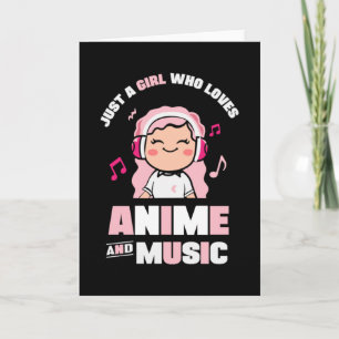 Cute Rosa Anime Girl Girl för Anime & Music Älsk Kort
