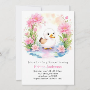 Cute Rosa Anka Girl Baby Shower Inbjudningar