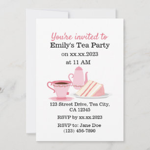 Cute Rosa Anpassade Tea Party-inbjudan Inbjudningar
