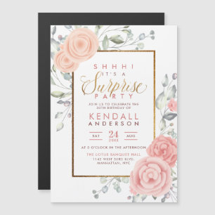 Cute Rosa Aquarelle Flowers Blommigt Surprise Part Magnetisk Inbjudningskort