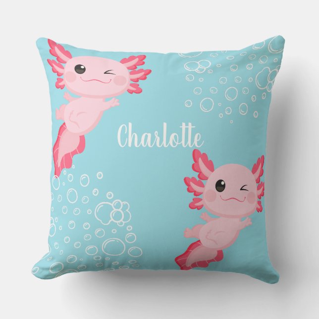 Cute Rosa Axolotl Aqua Blue Underwater Kids Kudde (Framsida)