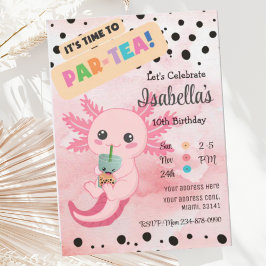 Cute Rosa Axolotl Boba Tea Birthday Call Inbjudningar