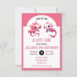 Cute Rosa Axolotl Födelsedagsfest Inbjudningar