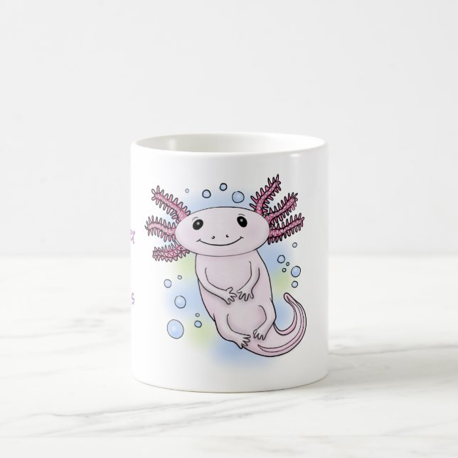 Cute rosa axolotl mexican promenera tecknad av fis kaffemugg (Center)