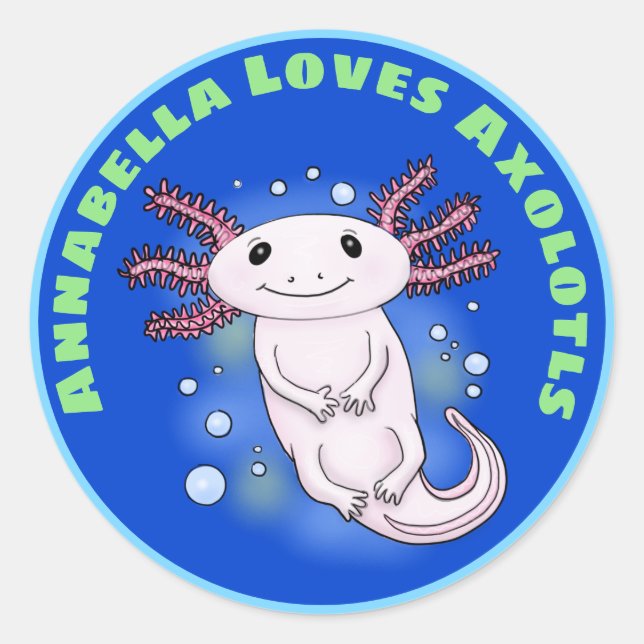 Cute rosa axolotl tecknad av sällskapsdjur runt klistermärke (Framsida)
