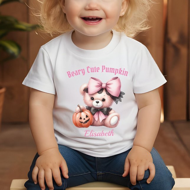 Cute Rosa Baby Bear med Pumpkin T Shirt (Skapare uppladdad)