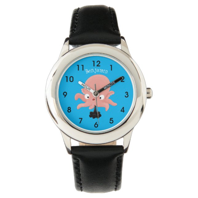 Cute rosa baby bläckfisk tecknad humor armbandsur (Framsida)